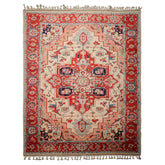 8x10 Ivory, Burnt Orange, Navy Color Hand Knotted Serapi New Zealand Wool Traditional Oriental Rug