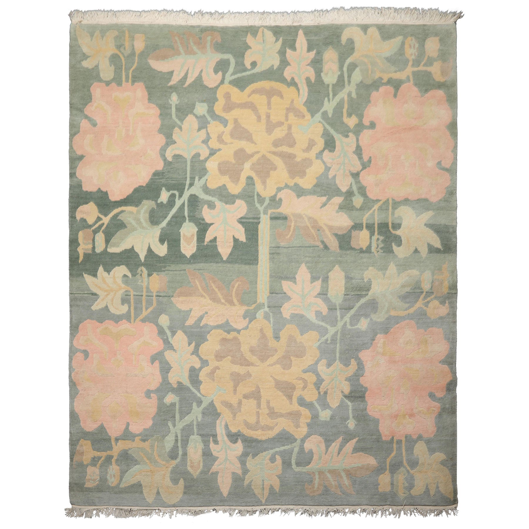 8x10 Aqua, Rose, Beige Color Hand Knotted Tibetan Wool Art Deco Oriental Rug