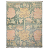 8x10 Aqua, Rose, Beige Color Hand Knotted Tibetan Wool Art Deco Oriental Rug