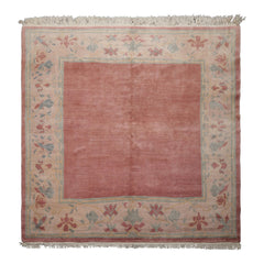 Square Rose, Taupe, Ivory Color Hand Knotted Tibetan Wool Contemporary Oriental Rug
