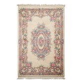 5x8 Ivory, Aqua, Taupe Color Hand Knotted French Aubusson Savonnerie Wool Traditional Oriental Rug