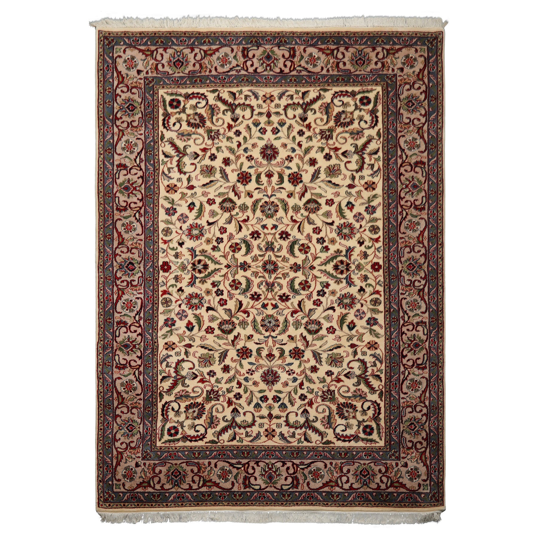 6x9 Ivory, Taupe, Red Color Hand Knotted Agra New Zealand Wool Traditional Oriental Rug