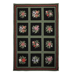 6x9 Black, Green, Rose Color Hand Woven Portugese Needlepoint Wool Traditional Oriental Rug
