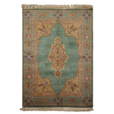 6x9 Aqua, Peach, Beige Color Hand Knotted Kerman Wool Traditional Oriental Rug