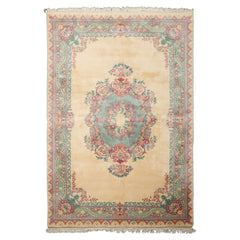 6x9 Ivory, Aqua, Lavender Color Hand Knotted French Aubusson Savonnerie New Zealand Wool Traditional Oriental Rug