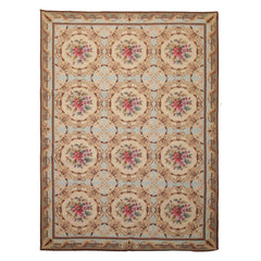 6x8 Aqua, Beige, Tan Color Hand Woven Aubusson Needlepoint Wool Traditional Oriental Rug