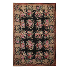 6x9 Black, Brown, Beige Color Hand Woven Aubusson Needlepoint Wool Traditional Oriental Rug