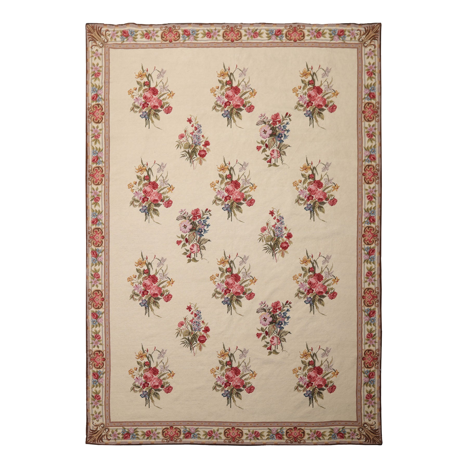 6x9 Ivory, Taupe, Red Color Hand Woven Aubusson Needlepoint Wool Traditional Oriental Rug