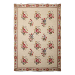 6x9 Ivory, Taupe, Red Color Hand Woven Aubusson Needlepoint Wool Traditional Oriental Rug