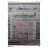 5x7 Gray, Blue, Aubergine Color Hand Knotted Tibetan New Zealand Wool Contemporary Oriental Rug