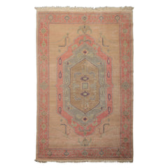 6x10 Faded Peach, Blush, Aqua Color Hand Knotted Tibetan Wool Traditional Oriental Rug