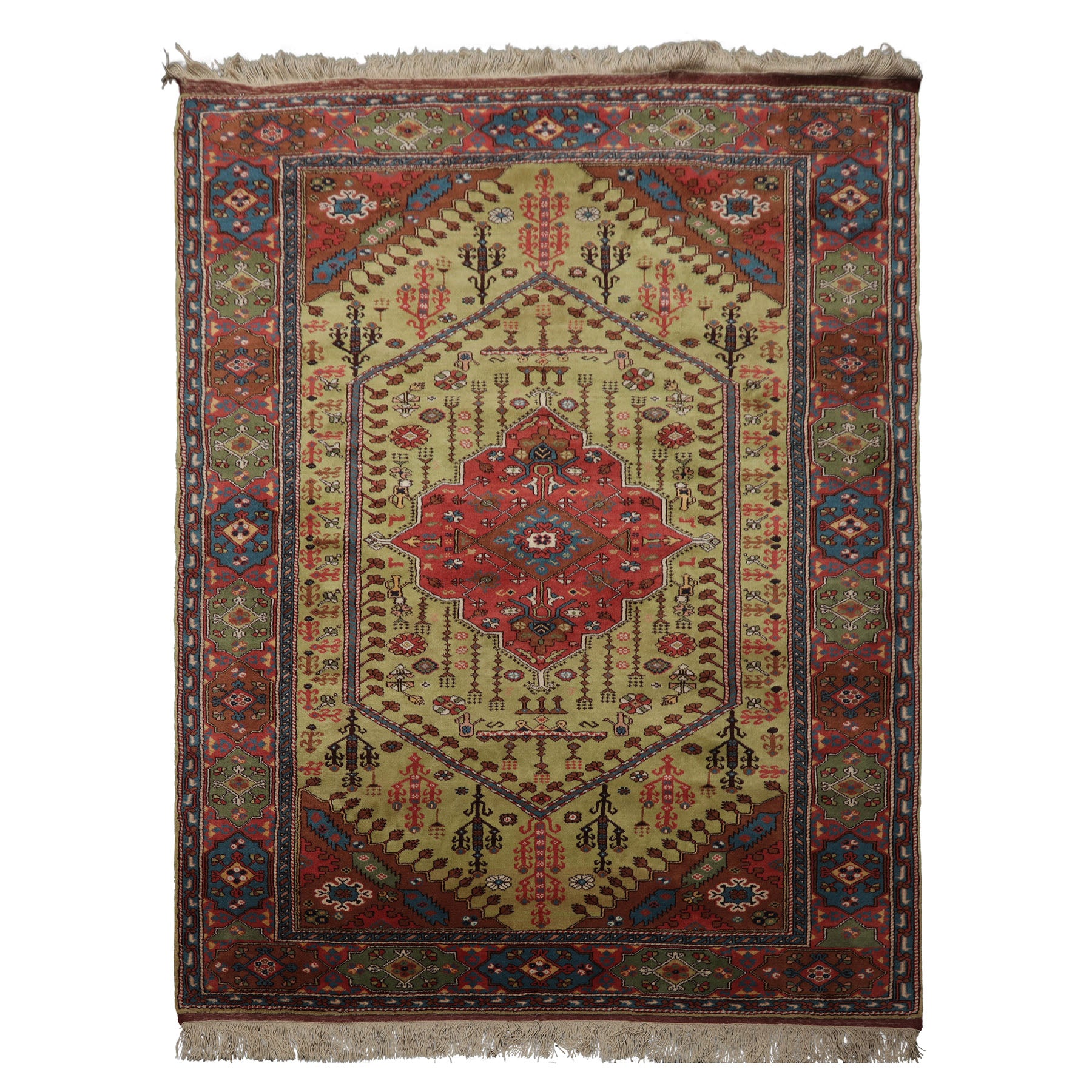 5x7 Pistacchio, Raspberry, Brown Color Hand Knotted Oushak Wool Traditional Oriental Rug