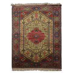 5x7 Pistacchio, Raspberry, Brown Color Hand Knotted Oushak Wool Traditional Oriental Rug
