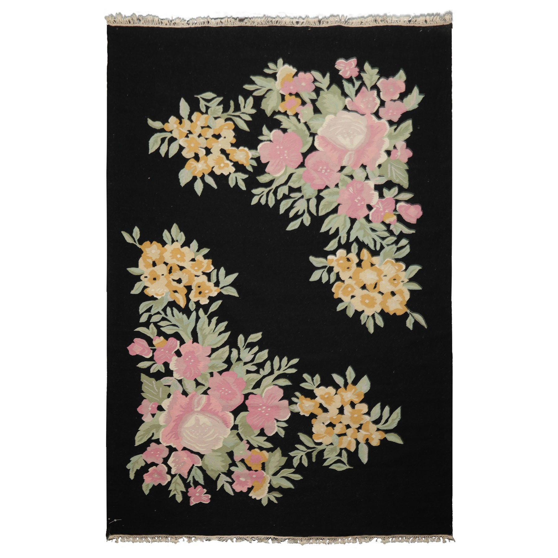 6x9 Black, Pink, Aqua Color Hand Woven Kilim Wool Traditional Oriental Rug