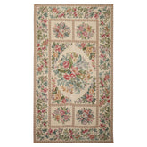 6x10 Ivory, Aqua, Rose Color Hand Woven Aubusson Needlepoint Wool Traditional Oriental Rug