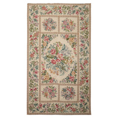 6x10 Ivory, Aqua, Rose Color Hand Woven Aubusson Needlepoint Wool Traditional Oriental Rug