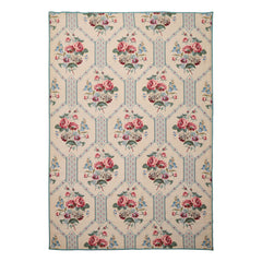 6x9 Ivory, Turquoise, Pink Color Hand Woven Aubusson Needlepoint Wool Traditional Oriental Rug