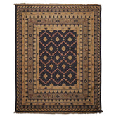 7x9 Navy, Tan, Beige Color Hand Woven Kilim Wool Tribal Oriental Rug
