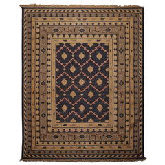 7x9 Navy, Tan, Beige Color Hand Woven Kilim Wool Tribal Oriental Rug