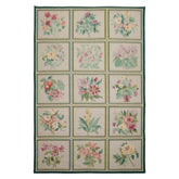 6x9 Ivory, Green, Aqua Color Hand Woven Portugese Needlepoint Wool Traditional Oriental Rug