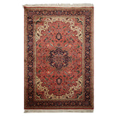 6x9 Rose, Navy, Ivory Color Hand Knotted Heriz Wool Traditional Oriental Rug