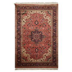 6x9 Rose, Navy, Ivory Color Hand Knotted Heriz Wool Traditional Oriental Rug