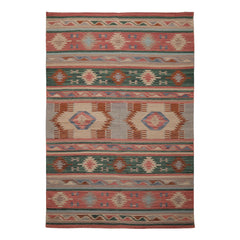 6x9 Rose, Green, Blue Color Hand Woven Kilim Wool Tribal Oriental Rug