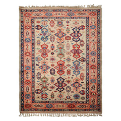 6x8 Ivory, Blush, Red Color Hand Knotted Oushak Wool Traditional Oriental Rug