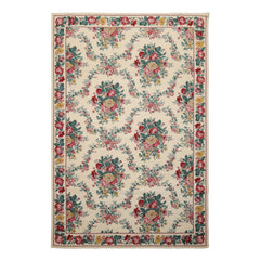 5x8 Ivory, Aqua, Teal Color Hand Woven Aubusson Needlepoint Wool Traditional Oriental Rug