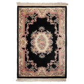 5x8 Black, Ivory, Blush Color Hand Knotted French Aubusson Savonnerie Wool Traditional Oriental Rug