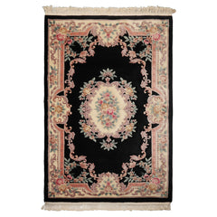 5x8 Black, Ivory, Blush Color Hand Knotted French Aubusson Savonnerie Wool Traditional Oriental Rug