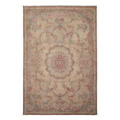 6x9 Beige, Tan, Blush Color Hand Knotted French Aubusson Savonnerie Wool Transitional Oriental Rug