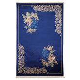 6x9 Royal Blue, Ivory, Blush Color Hand Knotted Chinese Art Deco Wool Traditional Oriental Rug