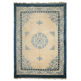 10x14 Ivory, Blue, Color Hand Knotted Medallion Wool Traditional Oriental Rug