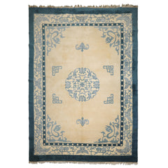 10x14 Ivory, Blue, Color Hand Knotted Medallion Wool Traditional Oriental Rug