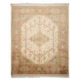 8x10 Ivory, Blush, Rose Color Hand Knotted Heriz New Zealand Wool Traditional Oriental Rug