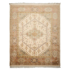 8x10 Ivory, Blush, Rose Color Hand Knotted Heriz New Zealand Wool Traditional Oriental Rug