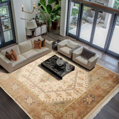 Ivory 8x10'6" Heriz Plush Pile Silky Sheen Super Soft Hand Knotted New Zealand Wool Oriental Area Rug
