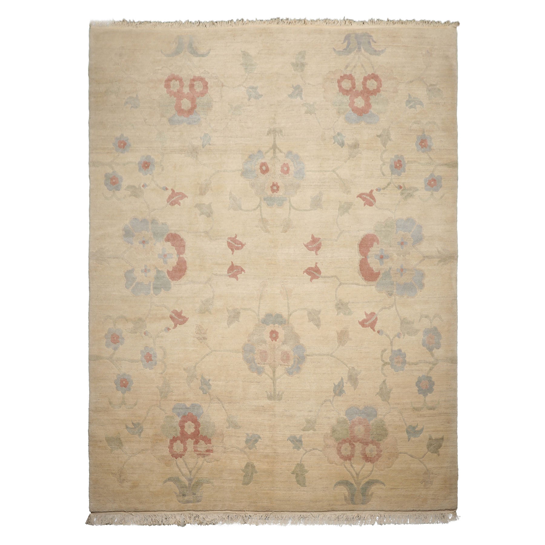 9x12 Beige, Oatmeal, Rose Color Hand Knotted Tibetan Wool Arts & Crafts Oriental Rug