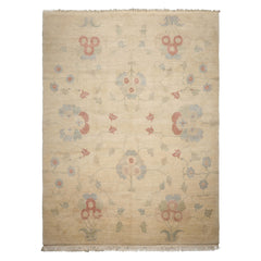 9x12 Beige, Oatmeal, Rose Color Hand Knotted Tibetan Wool Arts & Crafts Oriental Rug