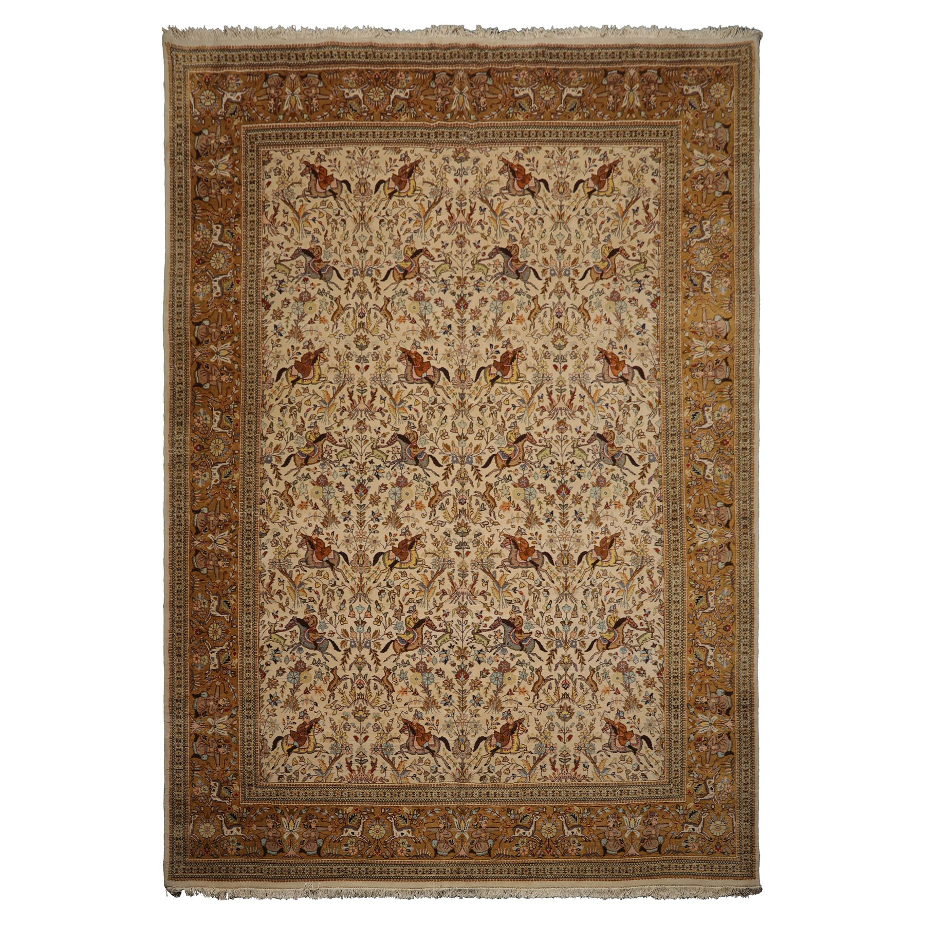9x13 Ivory, Caramel, Rose Color Hand Knotted Tabriz Wool Traditional Oriental Rug