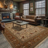 Ivory 9x13'9" Tabriz Pictorial Hunting Scene Vintage Hand Knotted Wool Oriental Area Rug