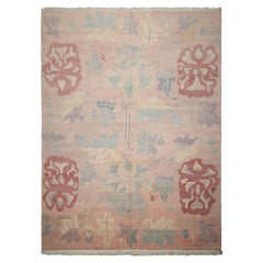 9x13 Blush, Rose, Aqua Color Hand Knotted Tibetan Wool Art Deco Oriental Rug