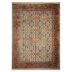 10x14 Ivory, Burnt Orange, Blue Color Hand Knotted Herati Wool Traditional Oriental Rug