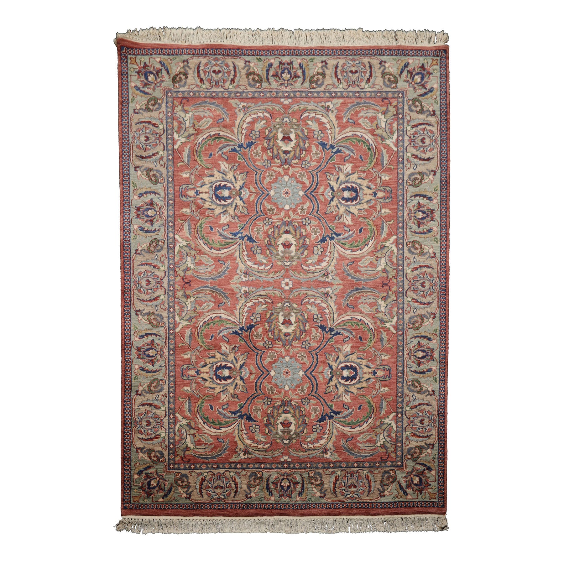 6x9 Rose, Ivory, Beige Color Hand Knotted French Aubusson Savonnerie Wool Traditional Oriental Rug