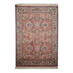6x9 Rose, Ivory, Beige Color Hand Knotted French Aubusson Savonnerie Wool Traditional Oriental Rug