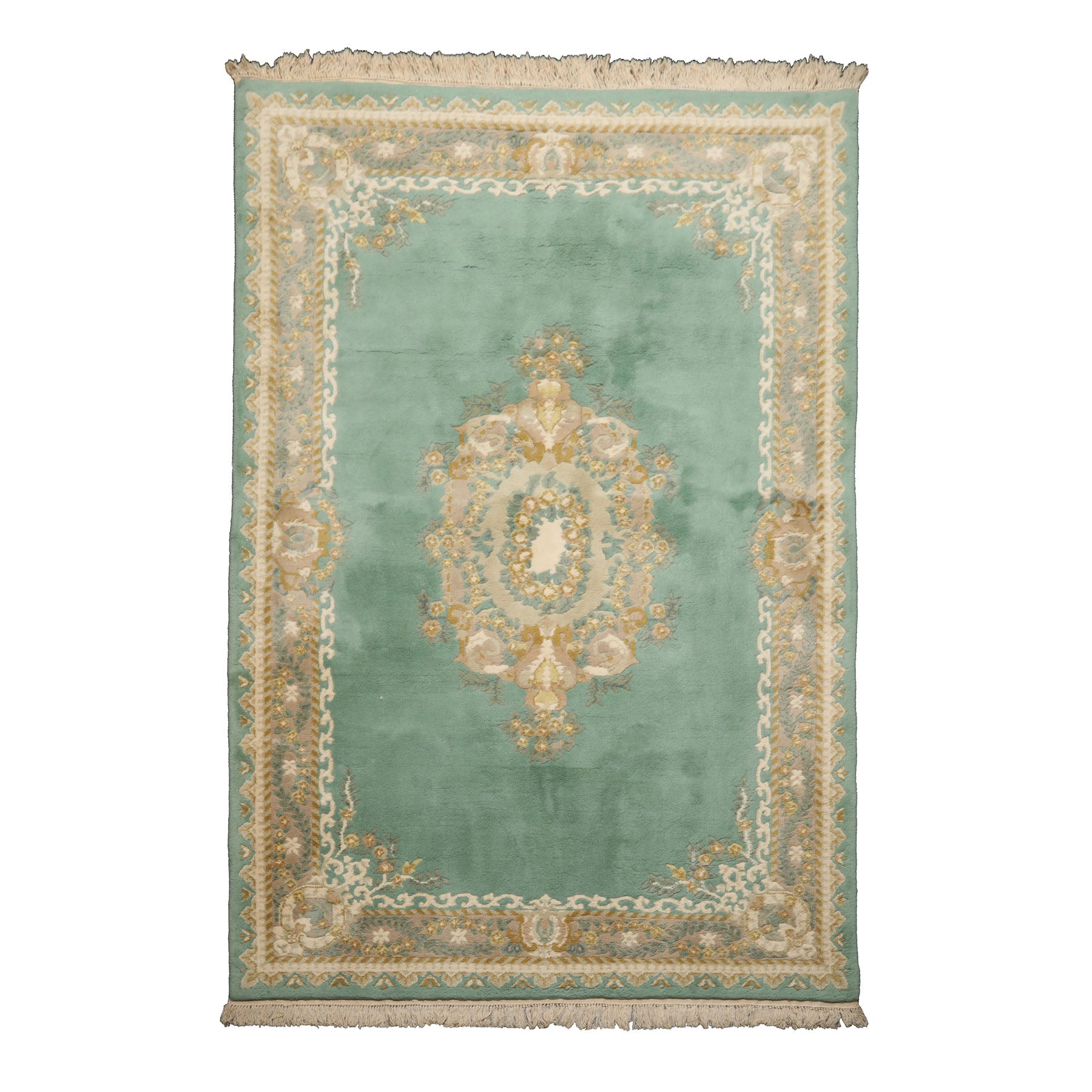6x9 Turquoise, Taupe, Ivory Color Hand Knotted Kerman New Zealand Wool Traditional Oriental Rug