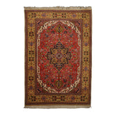 6x9 Orange, Navy, Gold Color Hand Knotted Serapi New Zealand Wool Traditional Oriental Rug