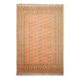 6x9 Peach, Ivory, Brown Color Hand Knotted Bokhara New Zealand Wool Traditional Oriental Rug