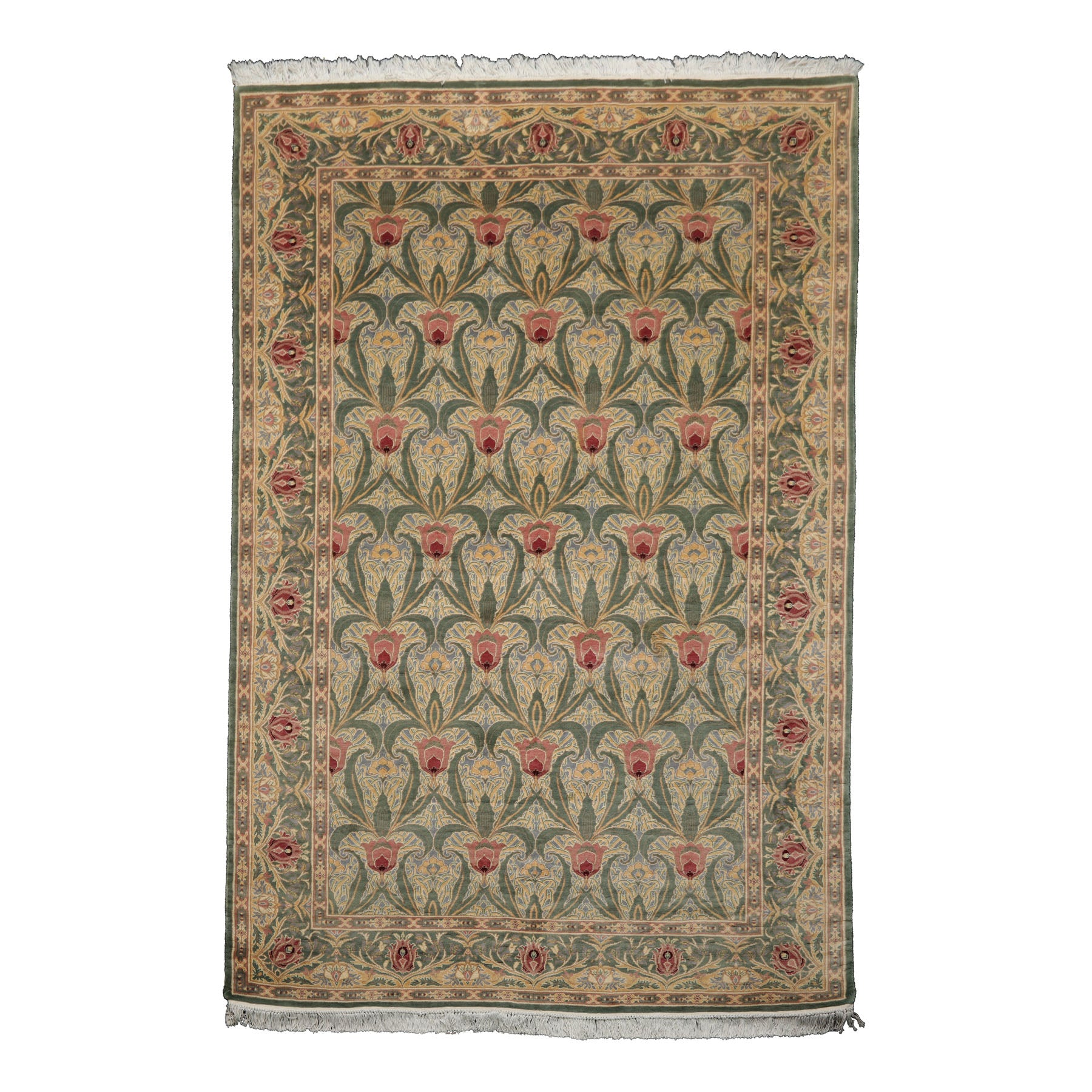 6x9 Aqua, Ivory, Light Color Hand Knotted Arts & Crafts New Zealand Wool William Morris Oriental Rug